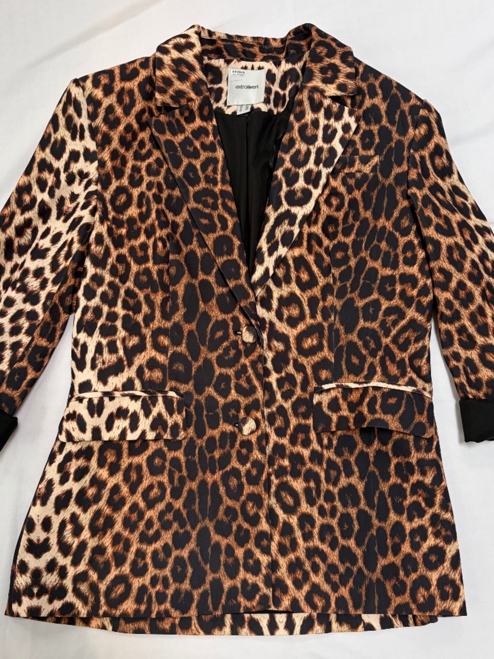 Extro & Vert Leopard Print Longline Blazer | Cuffed Sleeves | XS